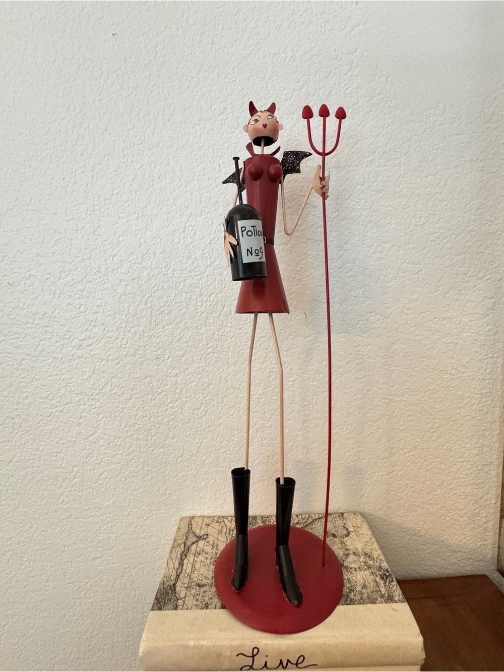 Halloween Decor Red Metal Devil Figurine Home Art Sculpture 19" H 5.5" D